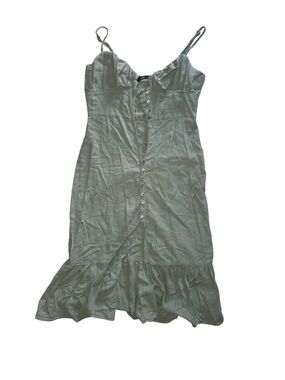 Zara Sage Green Button-Front Midi Dress with Ruffled Hem